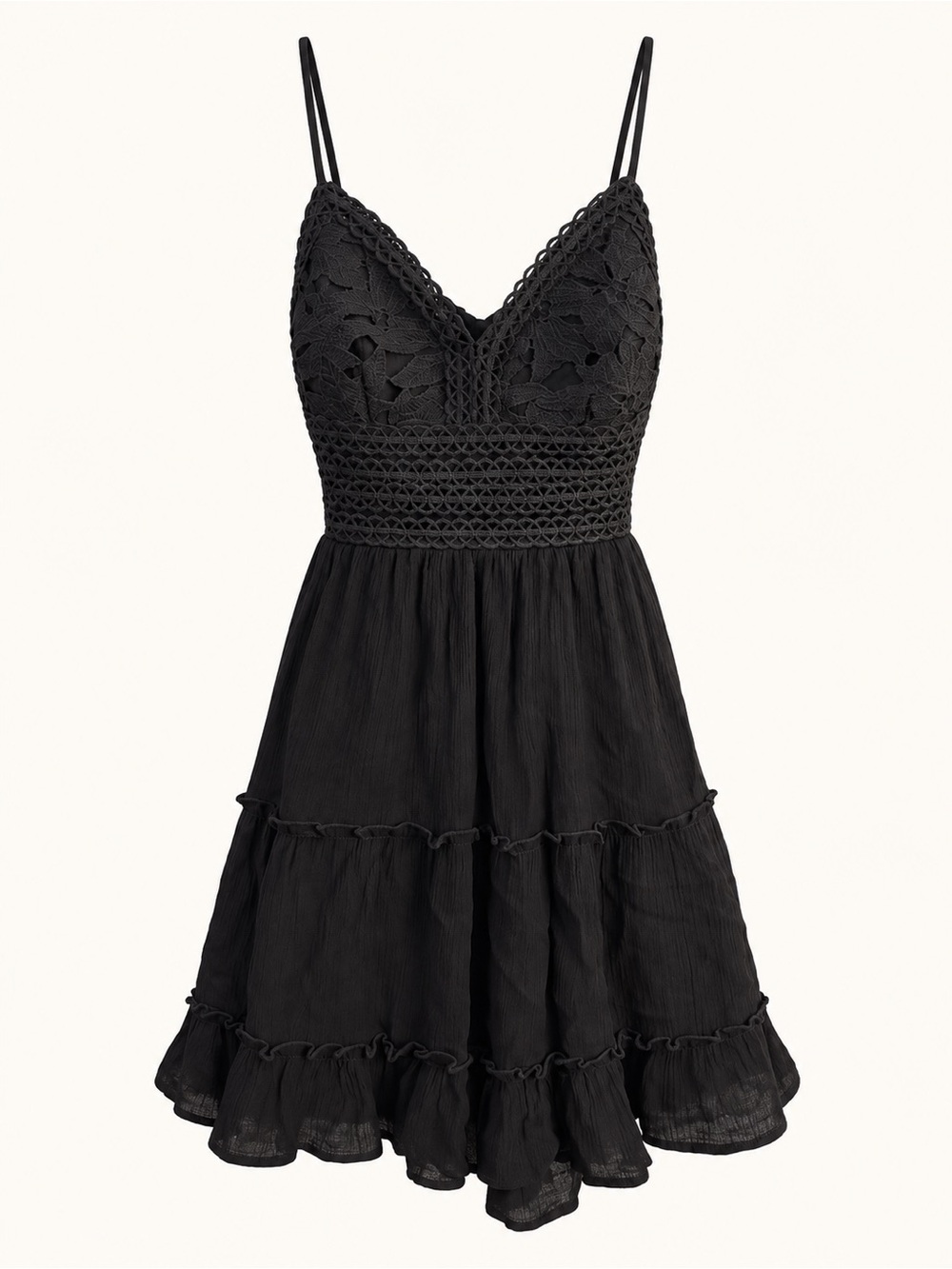 Shyanne Black Lace Tie-Back Tiered Mini Dress | Small